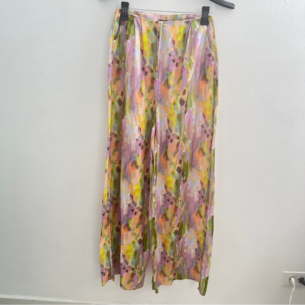 New Anthropologie Nasty Gal Linen Pants Wide Leg Palazzo Size 4 Purple Green View 5